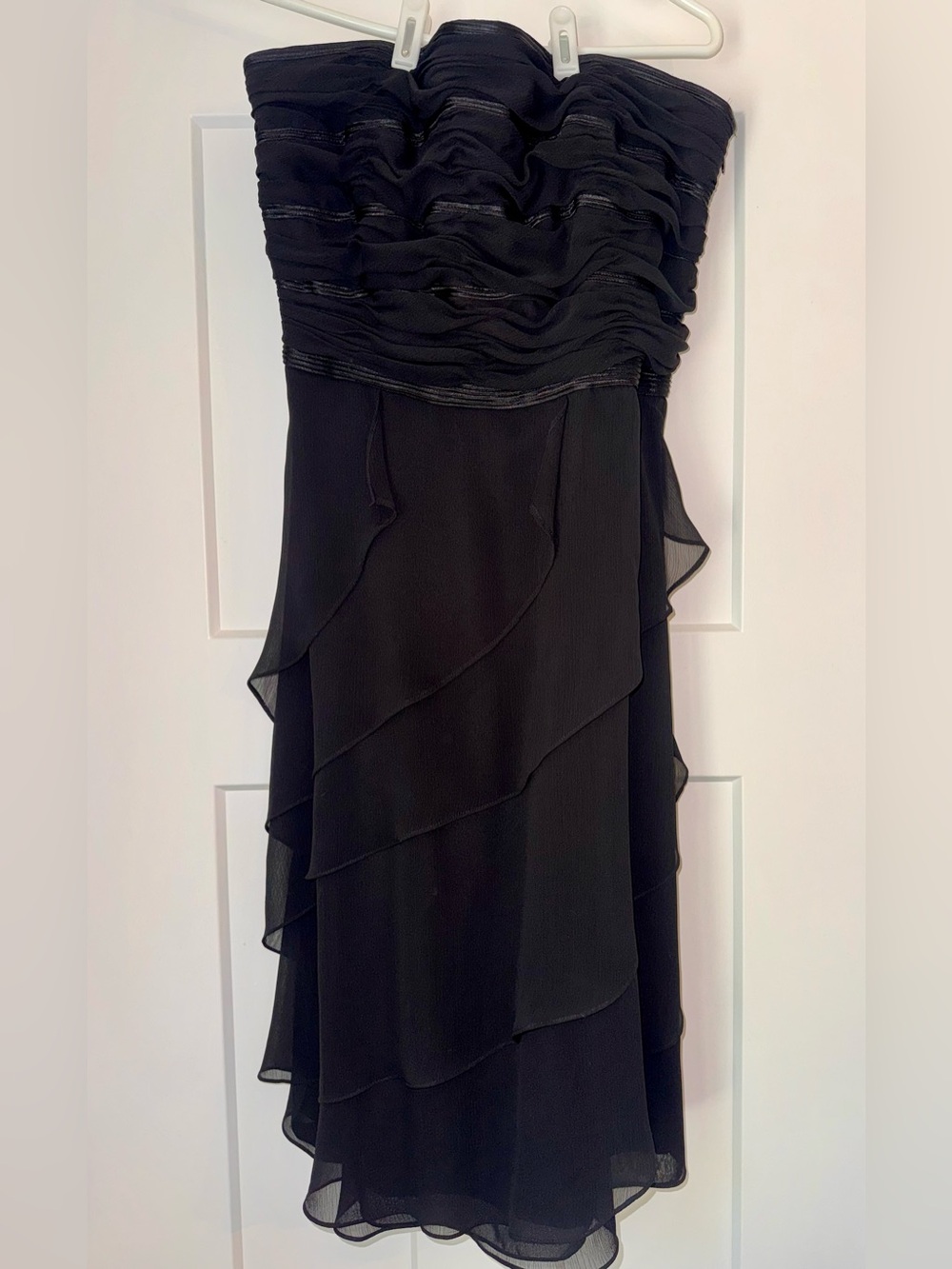 White House Black Market Strapless Black Cocktail Dress Chiffon Sz 14